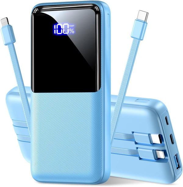 Portable Charger Power Bank, 50% Larger Capacity 15000mAh Battery Pack with Built in Cable, 22.5W Fast Charging Travel Camping Essential Powerbank for iPhone 17 16 Pro iPad Samsung S26 Google etc