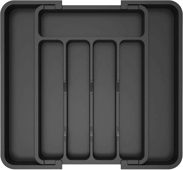 Lifewit Large Silverware Drawer Organizer, Expandable Utensil Tray for Kitchen, BPA Free Flatware and Cutlery Holder, Adjustable Plastic Storage for Spoons Forks Knives, Large, Black