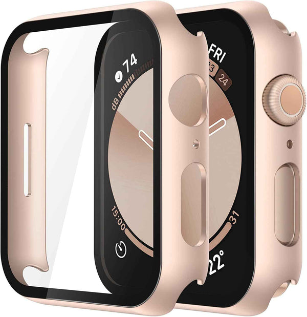 Misxi 2 Pack Tempered Glass Case Compatible for Apple Watch Series 11 (2025) Series 10 46mm, Screen Protector Cover for iWatch, Black