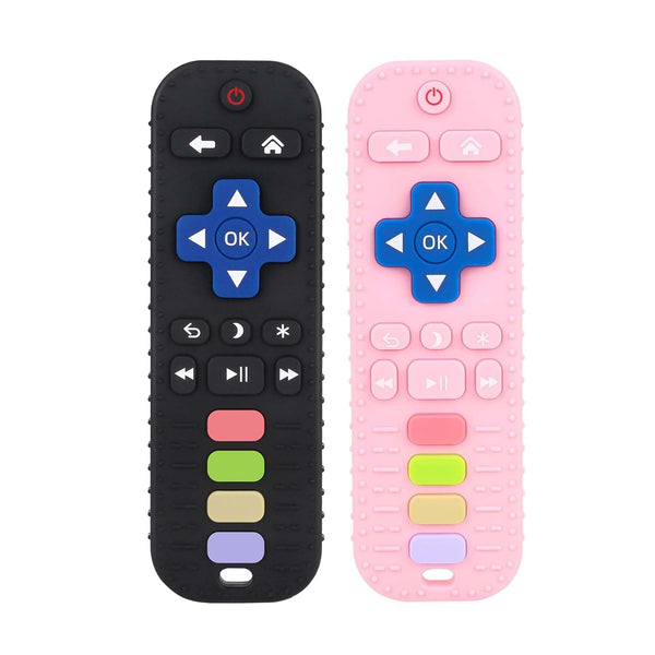chuya baby teether toy tv remote control shape 3-24 months black food-grade silicone