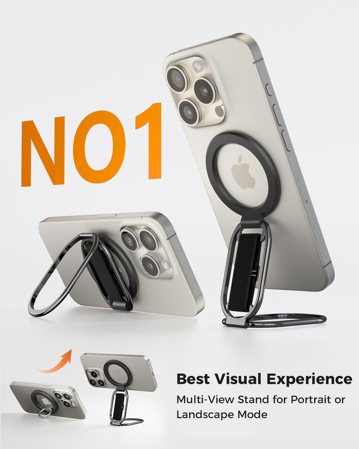 SUPERONE for MagSafe Phone Grip for MagSafe Kickstand Compatible with Mag Safe Finger Loop, 4-in-1 Phone Ring Holder Strap for Mag Safe iPhone 17/16/15/14/13/12 Series, Black [2025 Version]