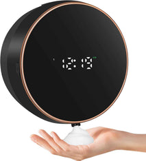 Automatic Soap Dispenser Foam Bathroom: Wall Mount Rechargeable Touchless Adjustable Auto Smart Electric Plastic Black Foaming Soap Dispenser with Clock - Kitchen - Hand Dish Lotion Couple Kids