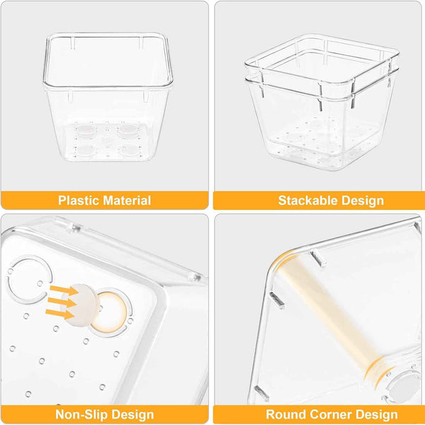 SMARTAKE 13-Piece Drawer Organizers with Non-Slip Silicone Pads, 5-Size Desk Bathroom Drawer Organizer Trays Storage Tray for Makeup, Jewelries, Utensils in Bedroom Dresser, Office and Kitchen, Clear