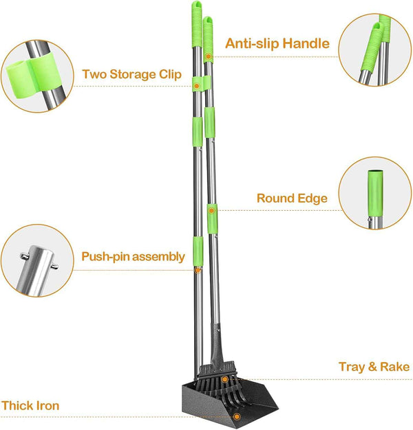 TOOGE Pooper Scooper, Dog Pooper Scooper Long Handle Stainless Metal Tray and Rake for Medium Small Dogs Heavy Duty Pet Supplies to Use for Grass, Dirt or Gravel