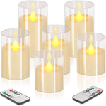 Flameless Candles 4" 5" 6" Set of 3 Acrylic Glass Pillars 3" Diameter Battery Operated Flickering Candles Include 10-Key Remote with Timer Function 400+ Hours (Gray, Warm Light 3 Pack)
