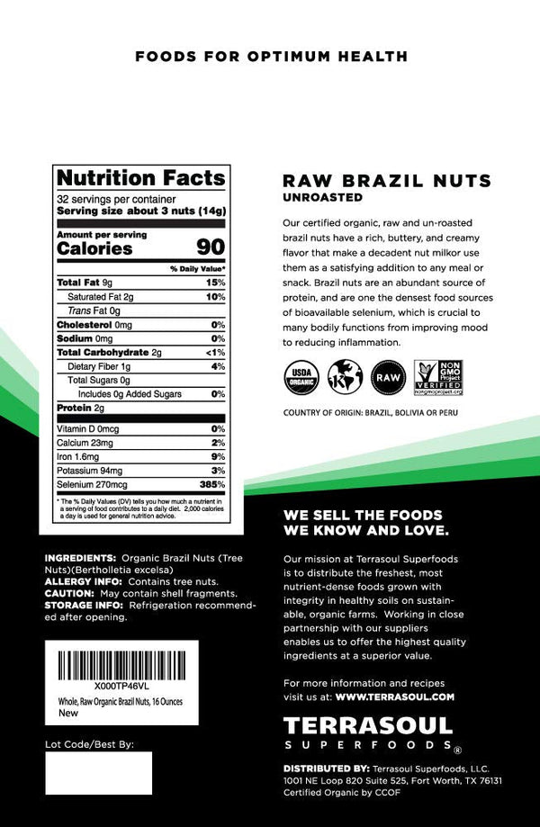Terrasoul superfoods organic brazil nuts, 1 lb raw unsalted rich in selenium