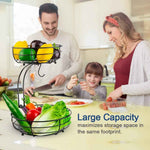 Auledio 2-Tier Countertop Fruit Vegetables Basket with Banana Hanger, Black, 64 oz