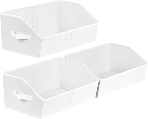 Closet Organizers Bins 6 Packs - Large Closet Shelf Organizer with Handles, Fabric Trapezoid Storage Bins, Collapsible Storage Cubes for Clothes, Towels, Light Gray