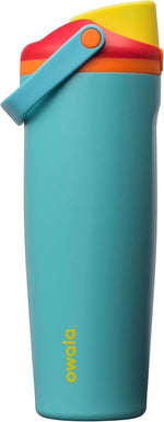 Insulated stainless steel water bottle with two-way spout and built-in straw