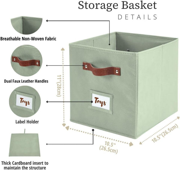 DECOMOMO Storage Bins, Sage Green, 6-Piece Set, 10.5" x 11"