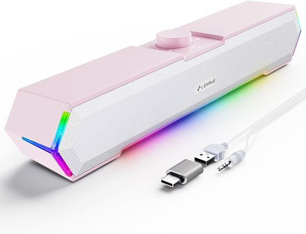 lenrue g11 computer speakers with clear sound and touch lights for pc desktop laptop monitor