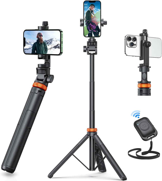 EUCOS 62" Phone Tripod, Tripod for iPhone & Selfie Stick with Remote, Extendable Cell Phone Stand & Ultimate Phone Holder, Solidest Phone Stand Compatible with iPhone/Android