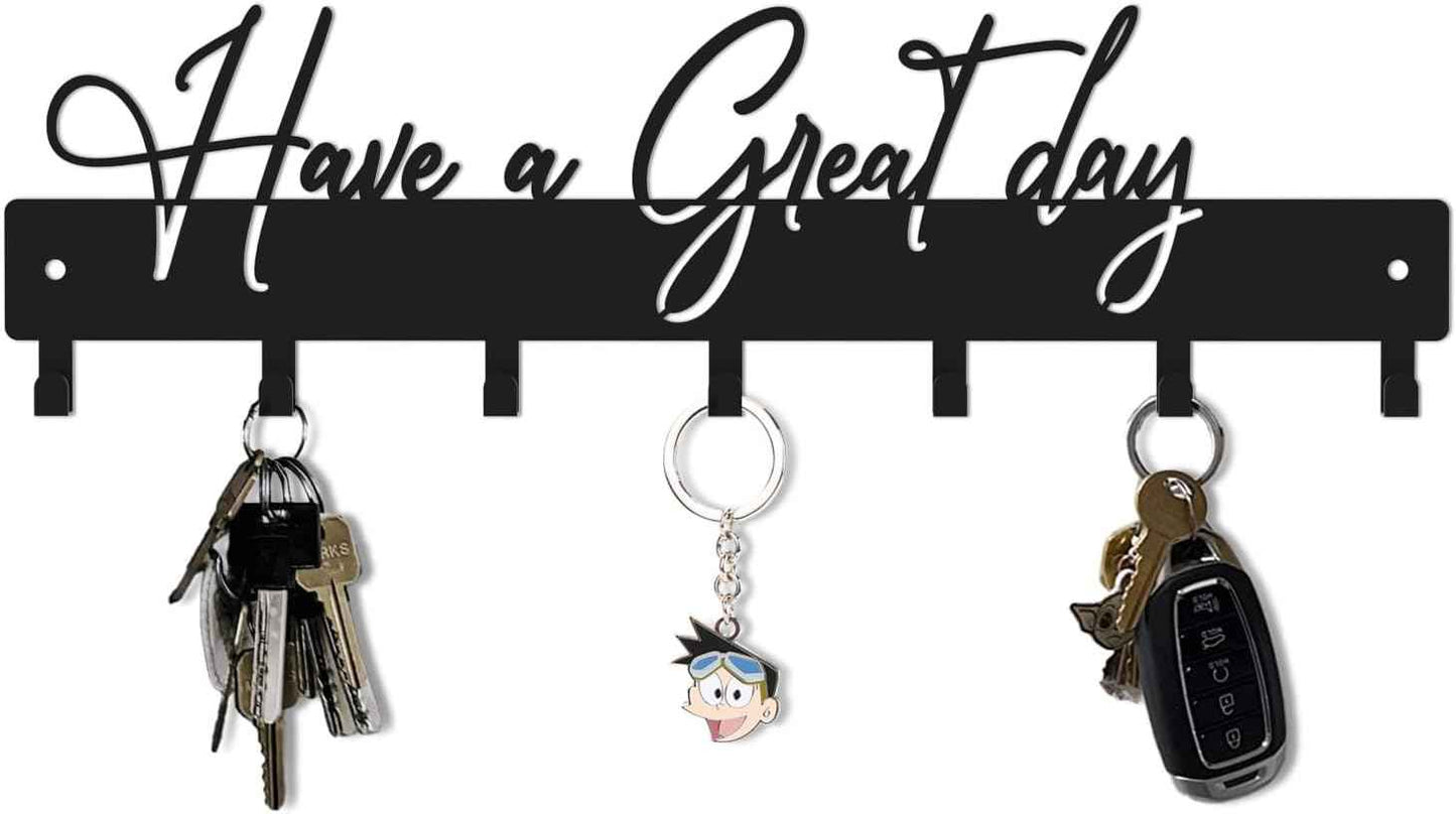 Have a Great Day Key Hooks for Wall Decoration,Delicate Fashion Black Metal Key Holder Wall Mount,Have a Great Day Key Hanger with 7 Kooks for Hallway,Office