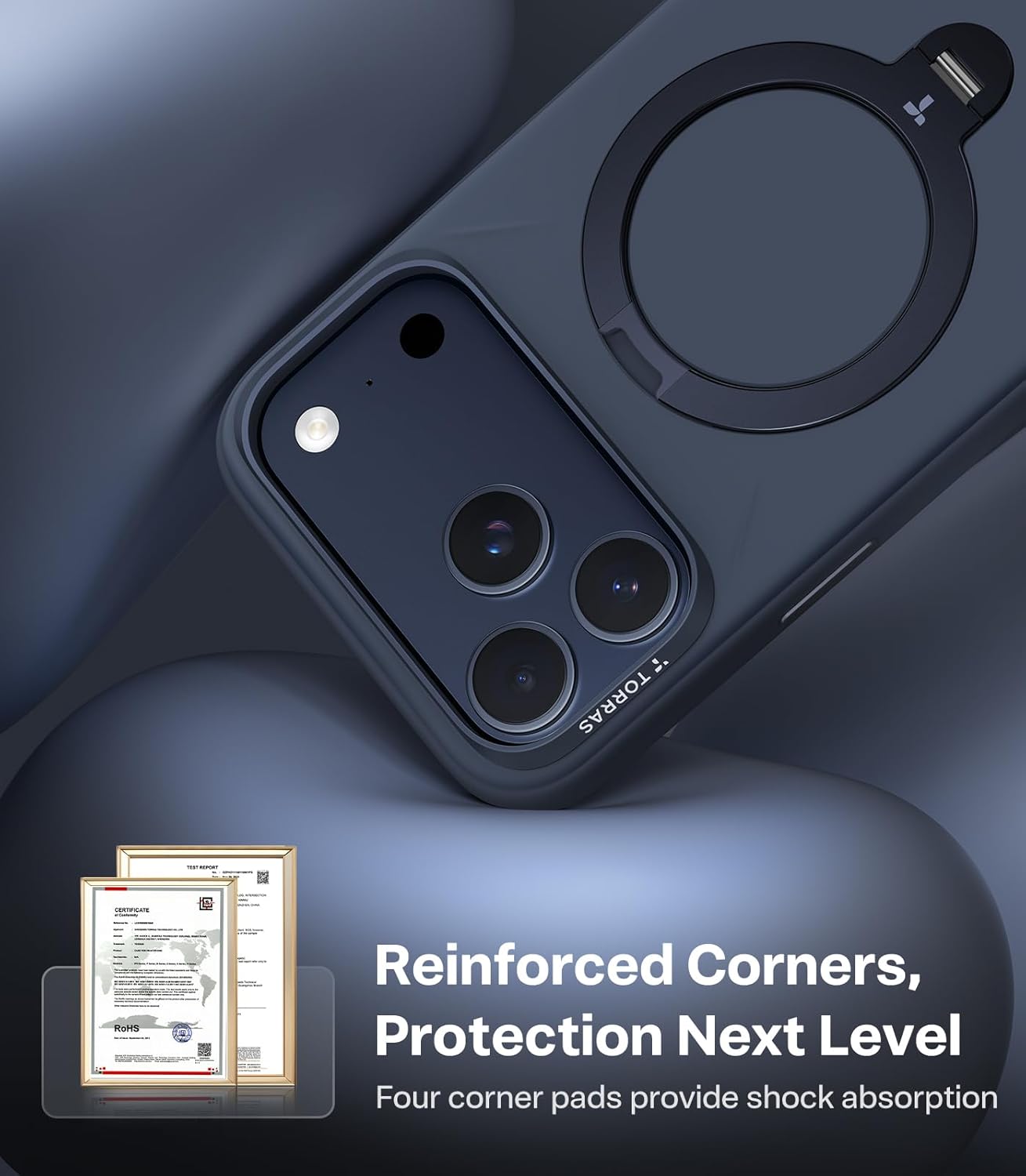 TORRAS Ostand Q3 Silicone for iPhone 17 Pro Max Case, Fit for MagSafe, 360 Spin Ring Holder Stand, Soft Liquid Silicone Cozy Grip, Camera Control, Protective Case for iPhone 17 Pro Max, Deep Blue - Rayz Mart