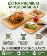 Luxury XL Bamboo Cutting Board Set of 3 with Vertical Grain Strength Technology