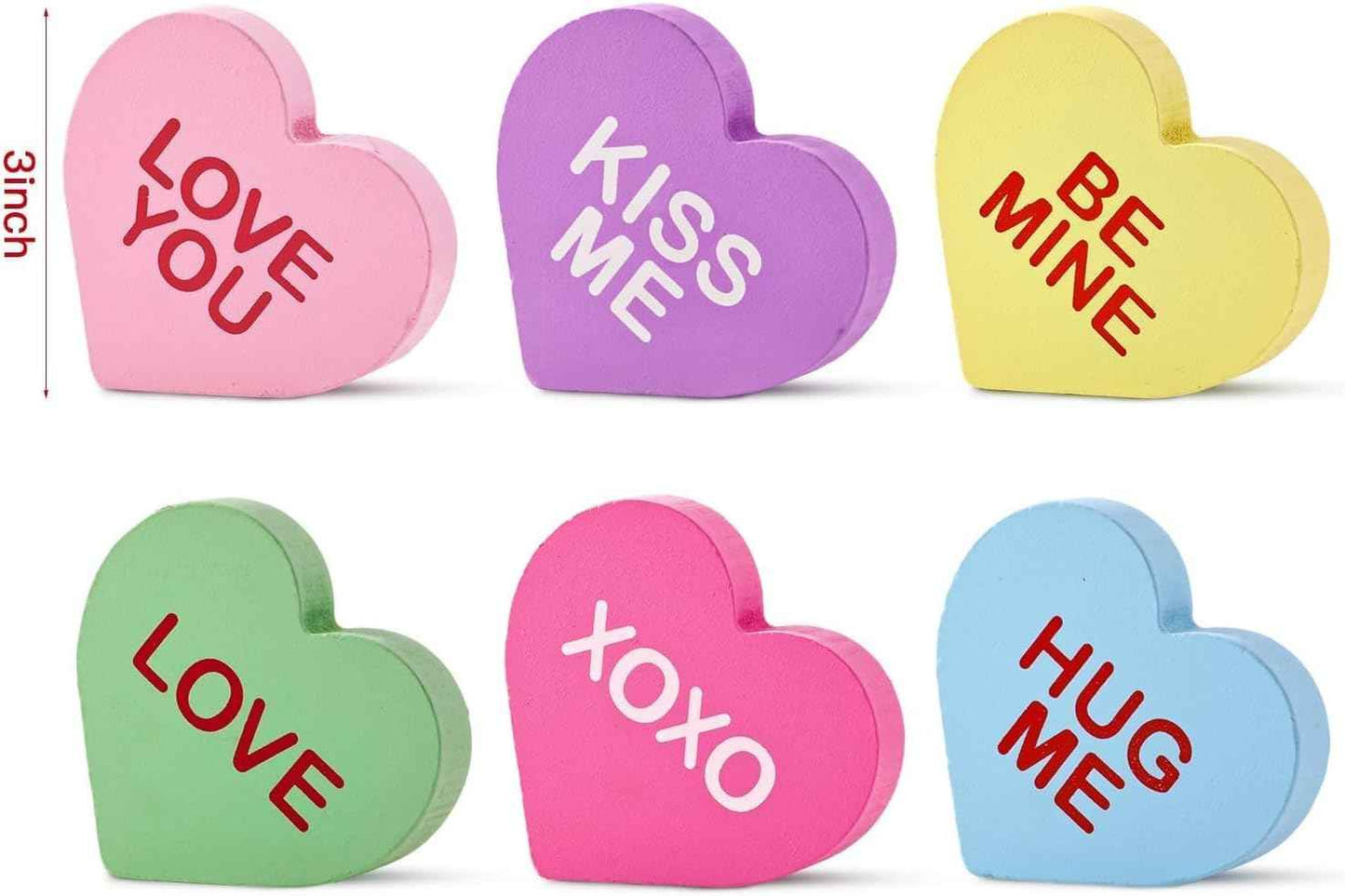 Valentines Day Decorations, 6 Pcs Candy Conversation Hearts Wooden Table Decor Signs, Durable Tiered Tray Decoration Set, Classic Galentines Day Decorations for the Home Office Mantel Shelf Gift