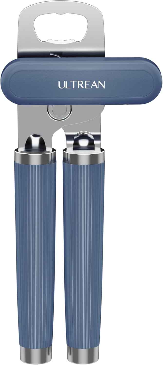 Ultrean Manual Can Opener Bottle Opener, Heavy Duty Stainless Steel Smooth Edge Manual Hand Held Can Opener With Soft Touch Handle, Rust Proof Oversized Handheld Easy Turn Knob (Black)