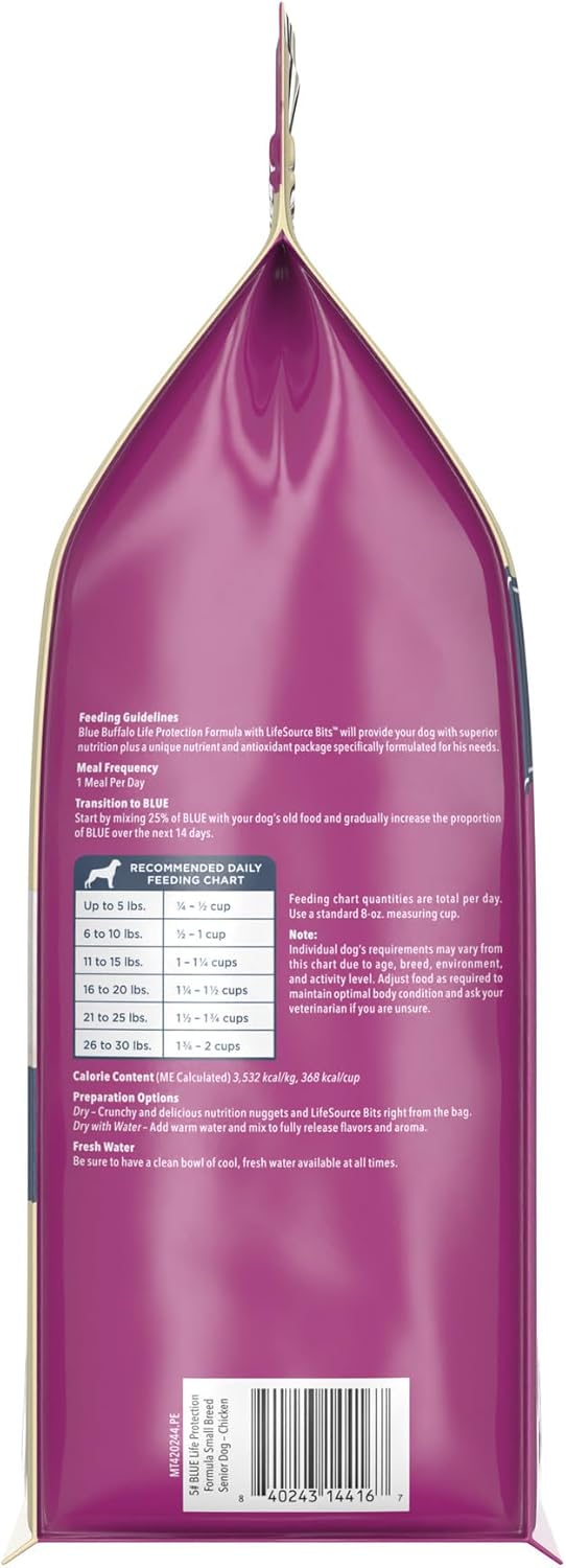 Blue Buffalo Life Protection Formula Small Breed Senior Dry Dog Food, 5-lb Bag, Chicken & Brown Rice Recipe, No Corn, Wheat, or Soy