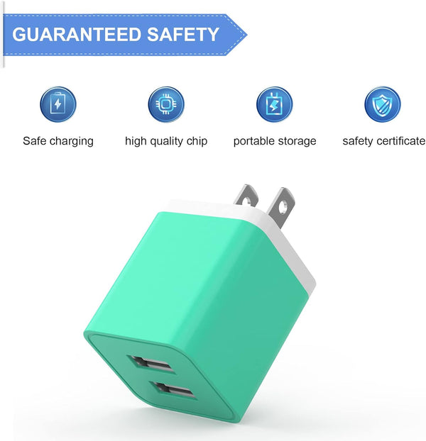 6 Pack USB Wall Charger with Dual USB Ports for iPhone and Samsung