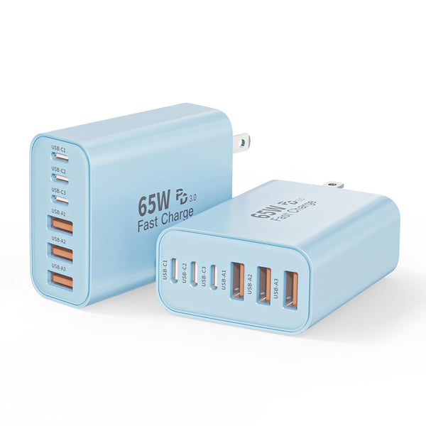 3 Pack 65W GaN Type C Wall Charger Block,6-Port Fast Charging Block,PD USB C Plug Adapter+QC Plug Compatible with Apple iPhone 17/17 Air/16E/16Pro Max/16Plus/16/15/14/13/12/11/XS Max,iPad Pro,AirPods