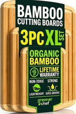 Luxury XL Bamboo Cutting Board Set of 3 with Vertical Grain Strength Technology