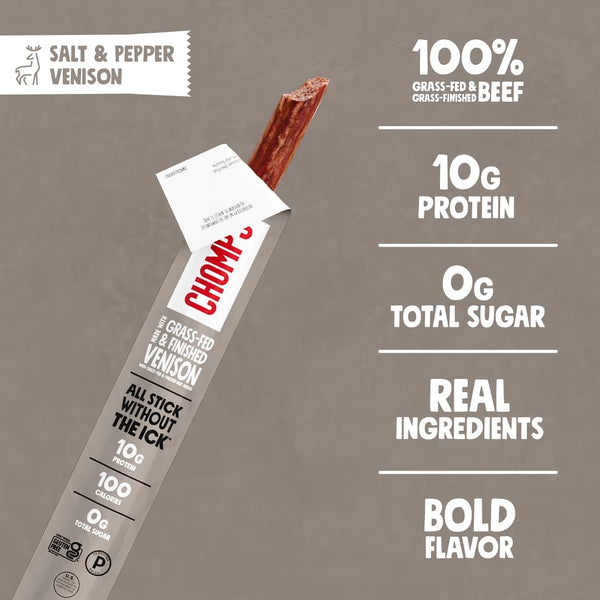 Grass Fed Venison Jerky Snack Sticks, 90 Calorie, 1.15 Oz, Pack of 24