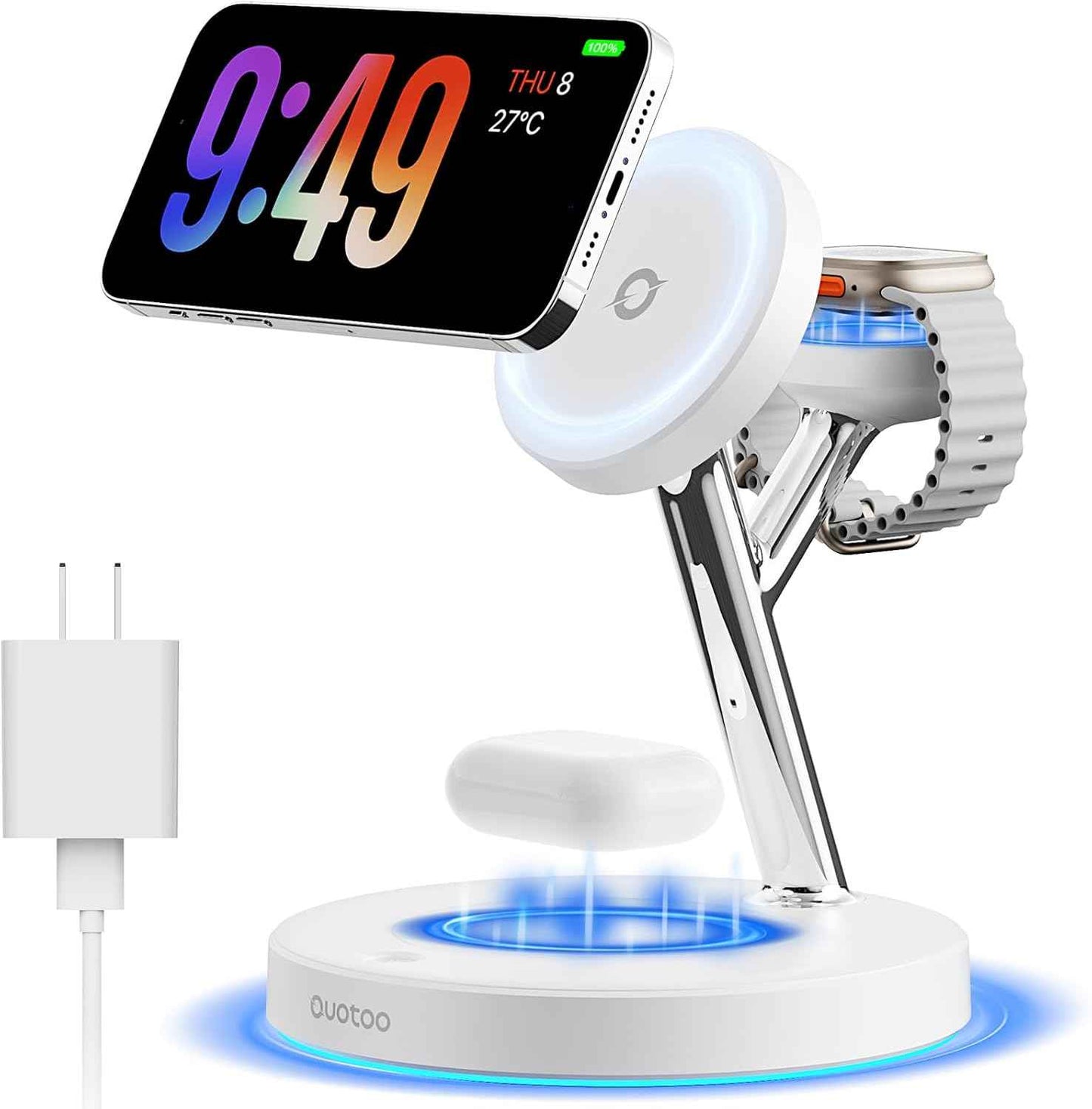 2026 3 in 1 Charging Station for Apple Compatible with Magsafe Charger Stand for iPhone 17 16 15 14 13 12 Wireless Charging Station for AirPods Wireless Charger for iWatch Series