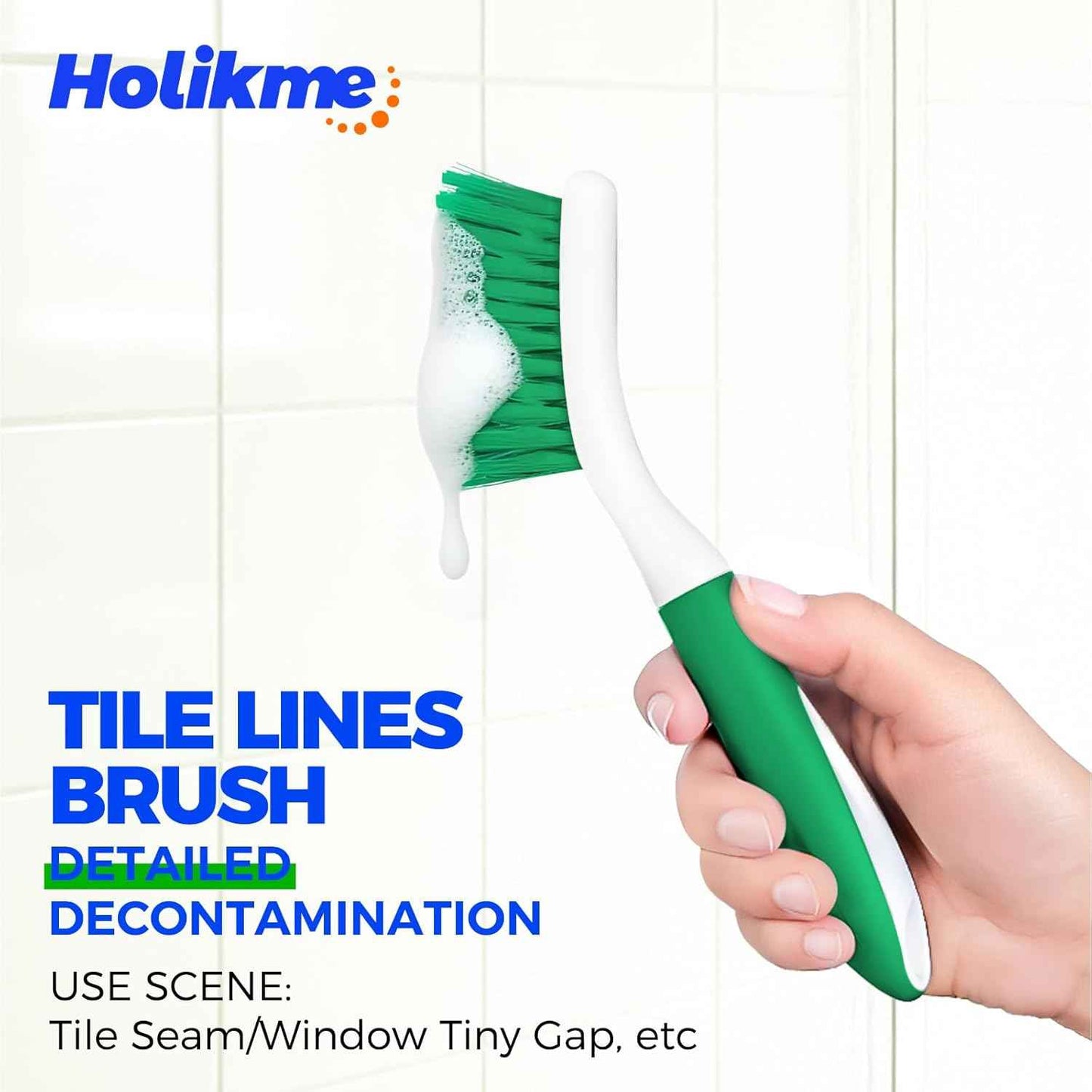 Holikme Cleaning Brush Set for Household Use, Scrub Brush, Kitchen Brush, Tile Lines Brush for Bathroom, Floor, Tub, Shower and Kitchen Surface (Green)