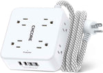 CHCORE 5Ft braided extension cord surge protector with 8 outlets and 4 usb charging ports, 2 usb c, flat plug, white