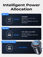 69W Dual Port Car Charger with USB C and USB A Ports