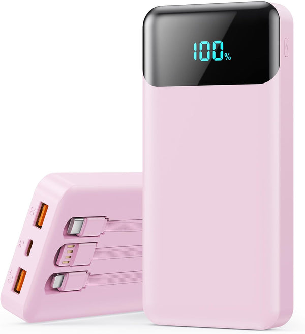 Portable Charger Power Bank 40800mAh with 3 Built-in Cables,25W Fast Phone Charging Portable Battery Pack,5 Outputs Travel Essentials Outdoor External Battery for iPhone 17/16,Galaxy Android etc-Black