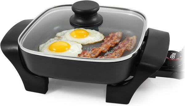 Elite 12"x12"x2.15" Ceramic Electric Skillet with Rapid Heat Up and Dishwasher Safe