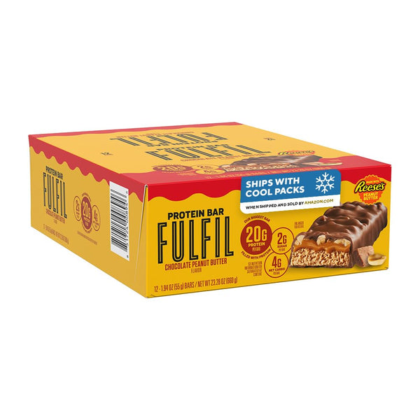 FULFIL Chocolate Peanut Butter Flavored Protein Bar, 12 Count, Gluten Free, 15g Protein