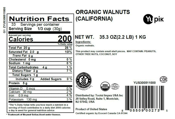 yupik organic raw california walnuts halves kosher gluten-free non-gmo vegan unsalted unroasted