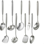 Newness 16 Pcs Cooking Utensils Set, 304 Stainless Steel Kitchen Utensils Set, Metal Kitchen Accessories, Include Soup Ladle, Slotted Skimmer Spoon, Spaghetti Spoon and Spatula, Dishwasher Safe