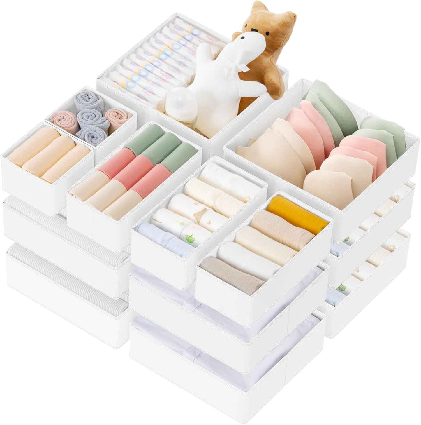 Criusia Drawer Organizer Clothes, 10 Pack Dresser Organizer for Baby Clothes, Underwear, Sock- Foldable Closet Organization and Storage Dividers Bins for Nursery, Bedroom (Beige)