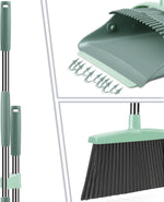 Ivandar Broom and Dustpan Set for Home, Dust pan with Long Handle, Broom with Dustpan Combo Set, for Home Kitchen Room Office Lobby Floor Use Upright Stand Up Sweeping (Gray&Green)