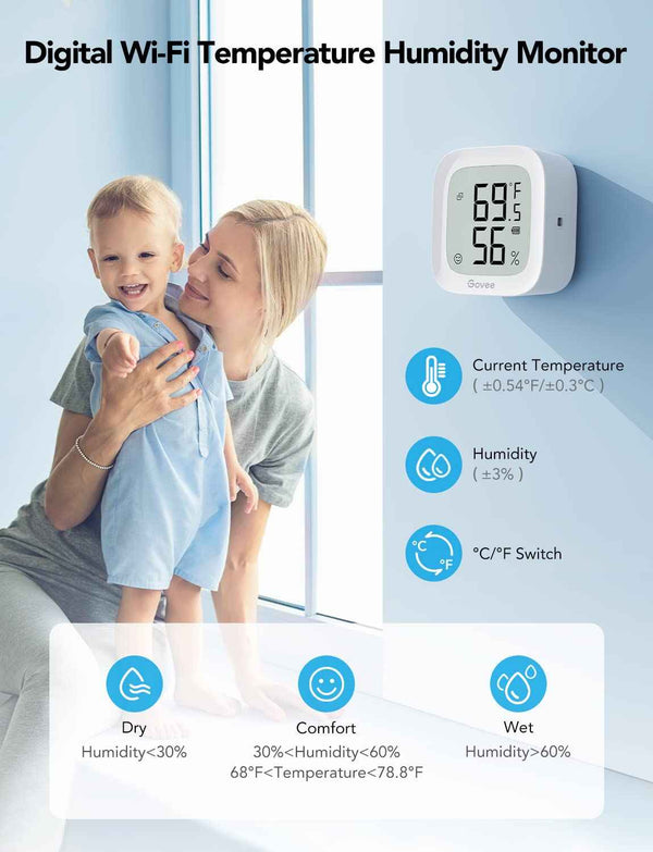 Govee WiFi thermometer hygrometer H5103 with electronic ink display and app notification alert