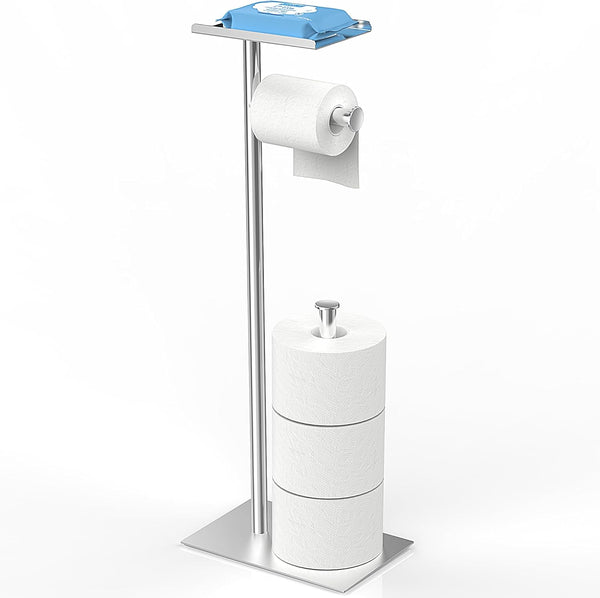 CISILY Black Toilet Paper Holder Stand with Phone Shelf: Multifunctional Bathroom Storage and Decor