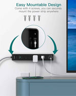 Surge Protector Power Strip - Extension Cord with Addtam 6 AC Outlets 4 USB (2 USB-C Ports), 1875W/15A, Flat Plug with Overload Surge Protection, Outlet Extender for Home Office Dorm Room Essentials