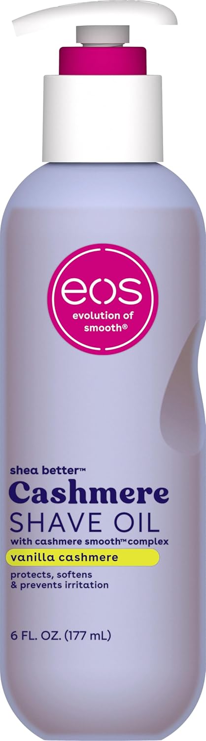 eos cashmere shave oil, 6 fl oz, shea butter, glycerin, vegan, fresh & cozy, razor burn prevention