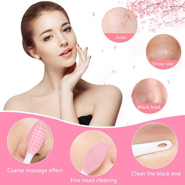 Silicone face scrubber set with 6 exfoliating brushes and lip mask tools, gentle on all skin types, blackhead removal