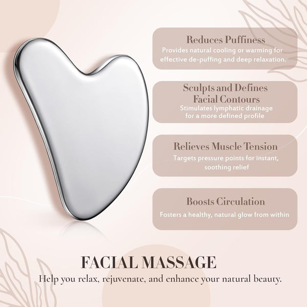 Nuanchu stainless steel gua sha facial tool for body with pouch, lymphatic drainage massage gift