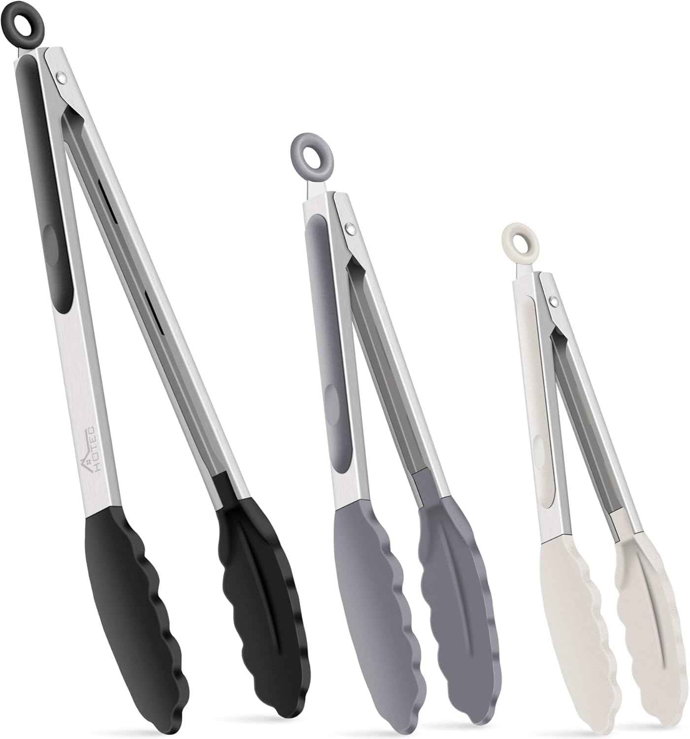 HOTEC Premium 7 & 9 Inch Kitchen Tongs, Stainless Steel Locking Cooking Tongs with Silicone Tips, Non-Scratch & Heat Resistant, Serving Tongs for Salad, BBQ, Classic Blue, Set of 2