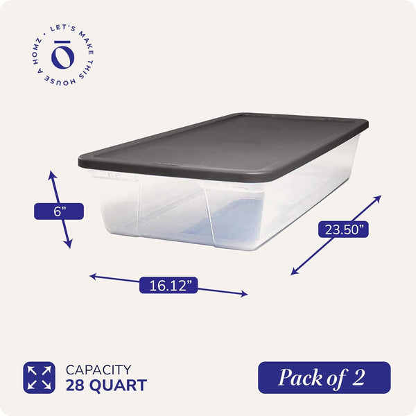 HOMZ 2-Pack Snaplock Storage Bins for Organization and Storage