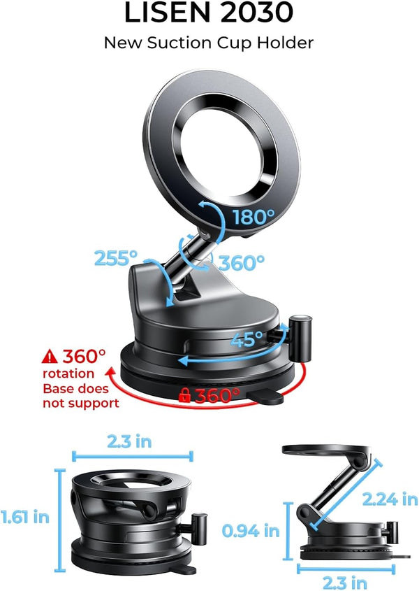 LISEN 2 Pack for Magsafe Car Mount, Magnetic Phone Holder for Car, Strong Magnetic Car Phone Holder, 89 LBS Suction Cup Phone Mount, Phone Holder for Car Mount for iPhone, Gifts for iPhone 17 16 15