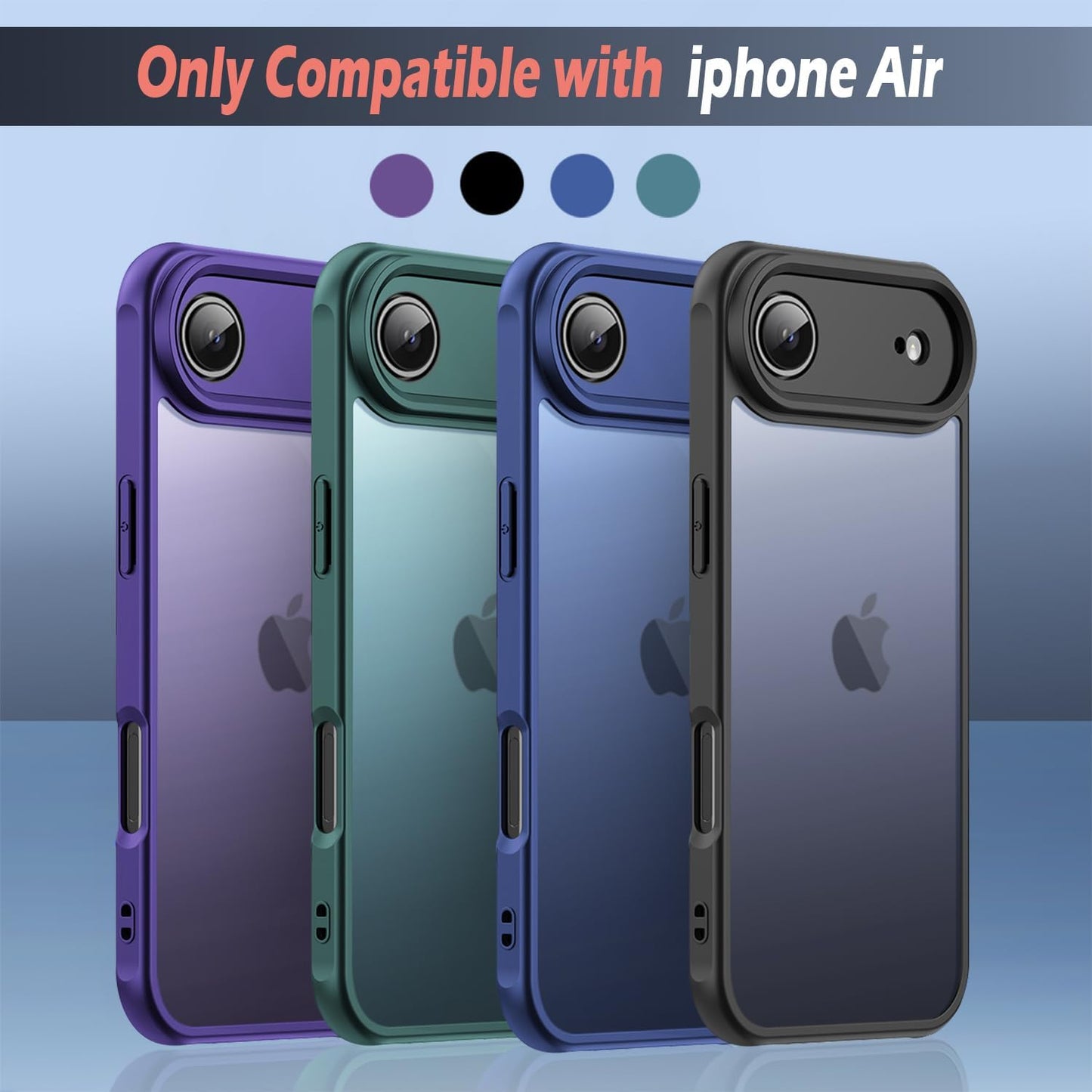 for iPhone Air Case, Thin Anti-Scratch PC Matte Translucent Back & Flexible TPU Shockproof Protection Phone Cover case for Apple iphoneAir 6.5" (Black)