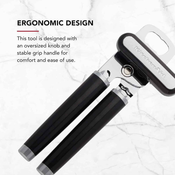 KitchenAid Classic Multifunction Can Opener and Bottle Opener Easy to Use, Razor Sharp Stainless Steel Cutting Wheel, Soft Ergonomic Handles, Black