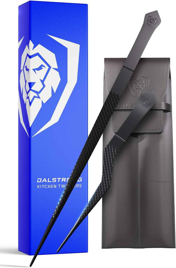 Dalstrong Professional Food Tweezers-Giftable 4pc Set-6.5"-High-Precision Tweezer Tongs-Black Titanium Coating-Plating, Multi-use-304 Stainless Steel-Culinary Fine Use-Metal Kitchen Tongs
