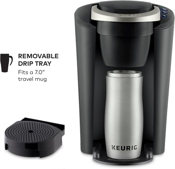 Compact single-serve K-Cup pod coffee maker with 3 brew sizes and smart start feature